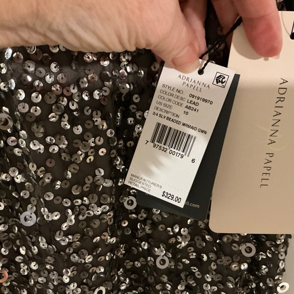 Adrianna Papell Grey and Silver Sequined Mermaid Gown NWT size 10 - Picture 4 of 6